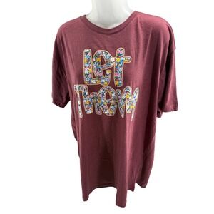 Love in Faith Maroon Floral Let Them Stitched Tee Shirt Soft Cotton XL NEW